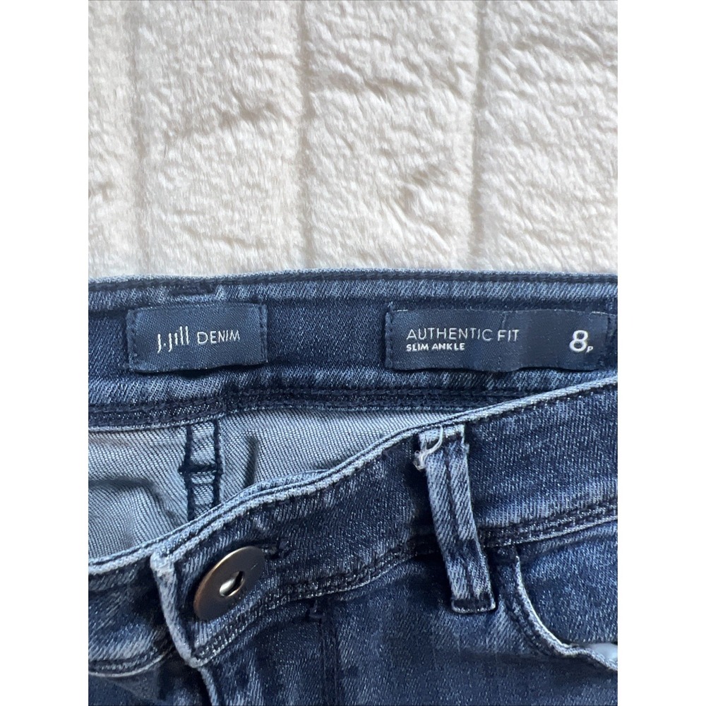 J Jill Denim Women 8P Blue Authentic Fit Slim Ankle Jeans Mid Rise Frayed - Picture 4 of 8